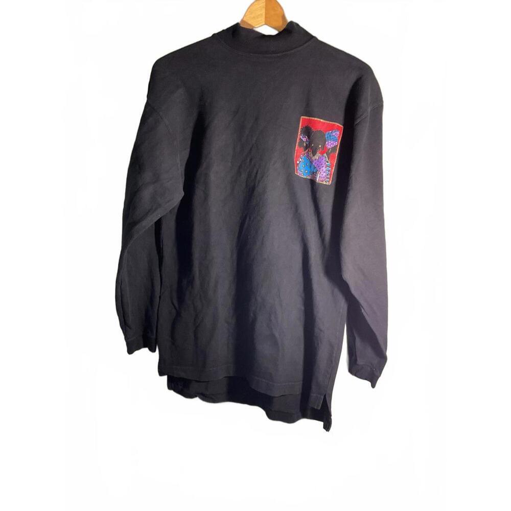 Actif Vintage Hand Painted Black Long Sleeve TShirt Medium/Large #Flaw